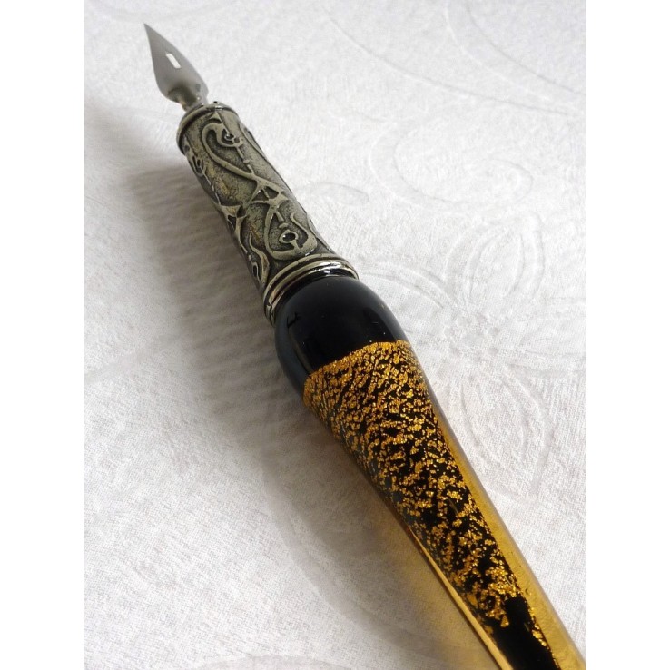 Stylo de calligraphie en verre feuille d'or, plumes et encre Stylo de calligraphie en verre feuille d'or, plumes et encre