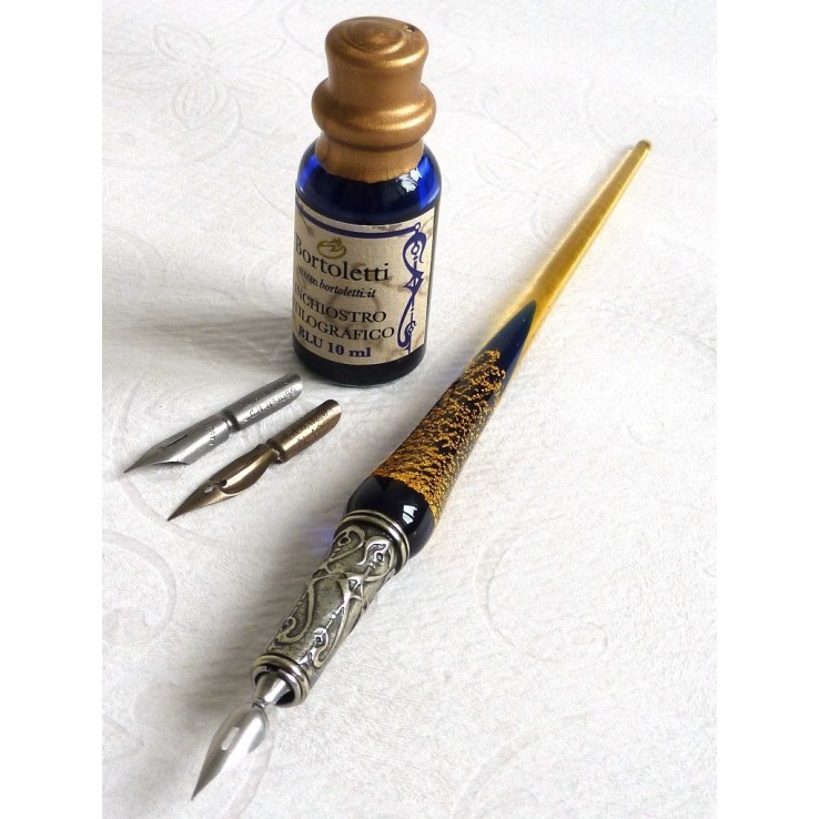 Gold Leaf Glass Calligraphy Pen Nibs & Ink Gold Leaf Glass Calligraphy Pen Nibs & Ink