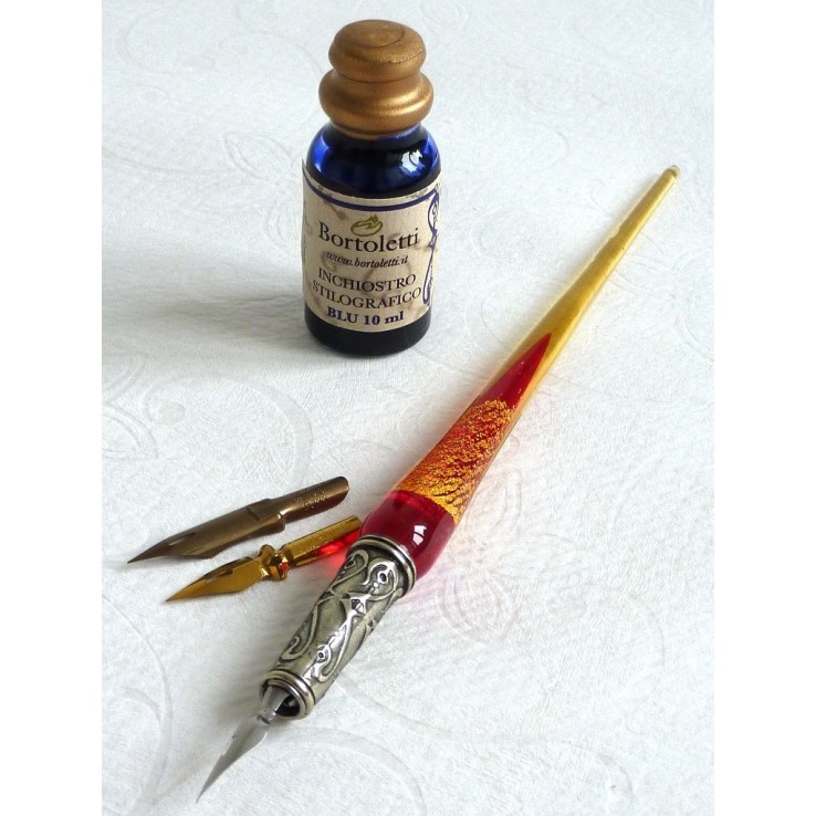 Gold Leaf Glass Calligraphy Pen Nibs & Ink Gold Leaf Glass Calligraphy Pen Nibs & Ink