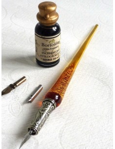 Foglia oro penna vetro calligrafia, pennini e inchiostro