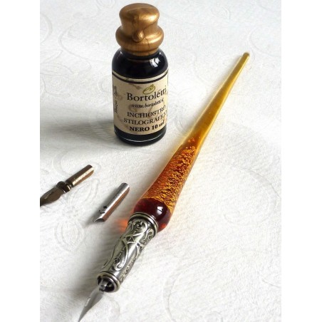 Blattgold Kalligraphiestift, Schreibfedern und Tinte