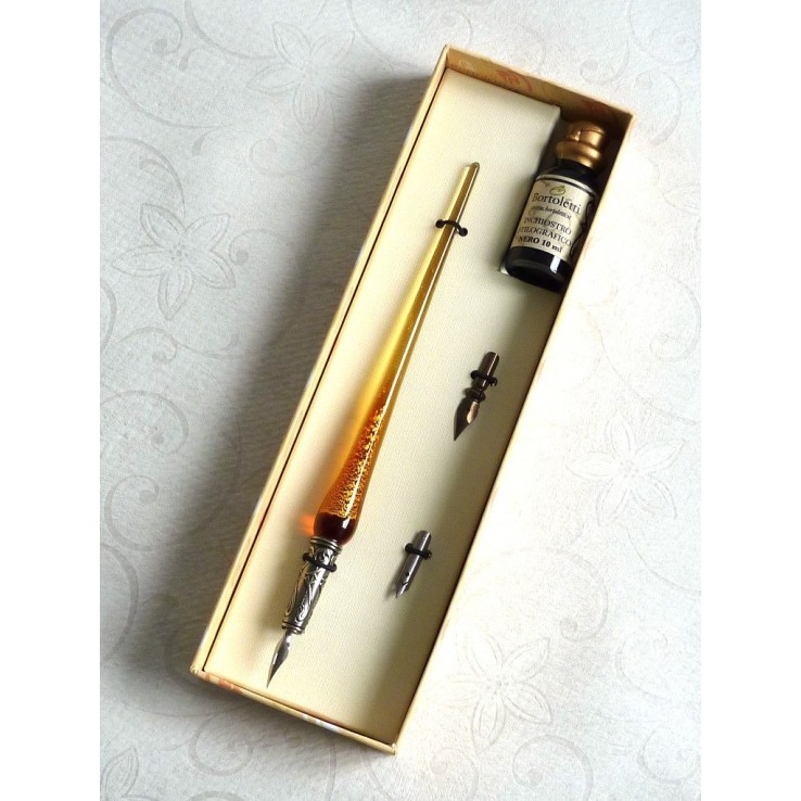 Gold Leaf Glass Calligraphy Pen Nibs & Ink Gold Leaf Glass Calligraphy Pen Nibs & Ink