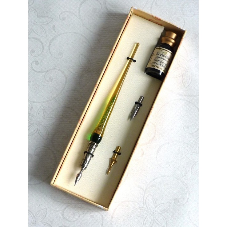 Gold Leaf Glass Calligraphy Pen Nibs & Ink Gold Leaf Glass Calligraphy Pen Nibs & Ink