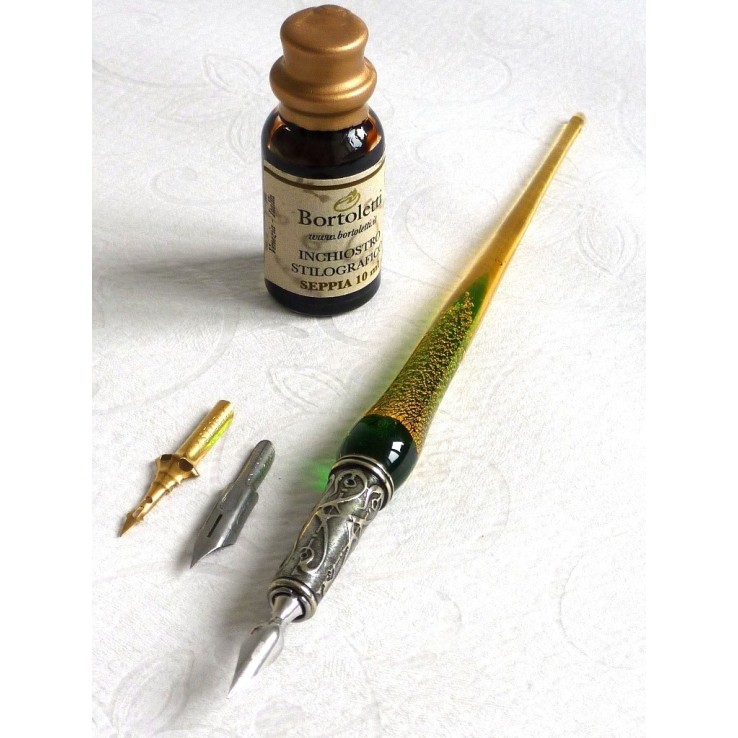 Gold Leaf Glass Calligraphy Pen Nibs & Ink Gold Leaf Glass Calligraphy Pen Nibs & Ink