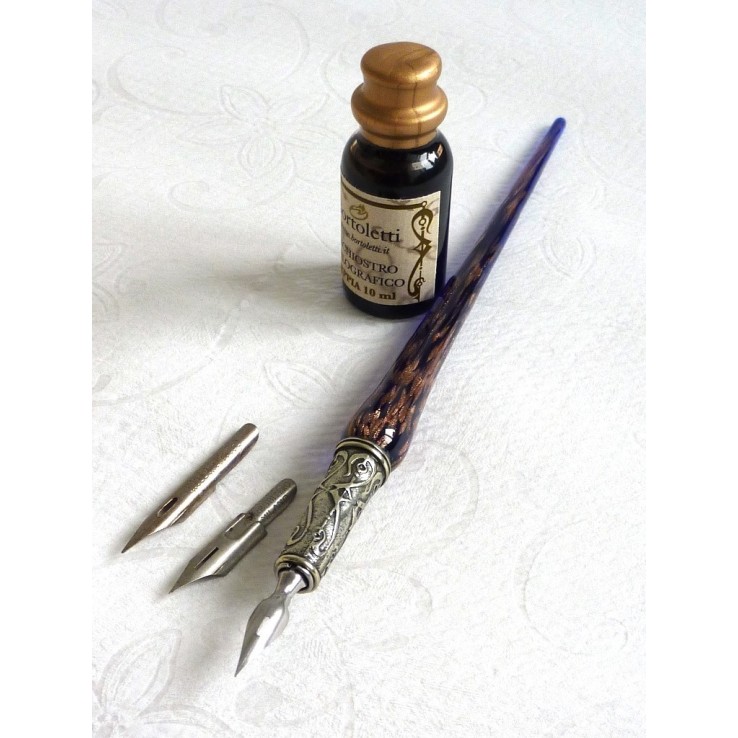 Stylo calligraphie cuivre et verre Stylo calligraphie cuivre et verre