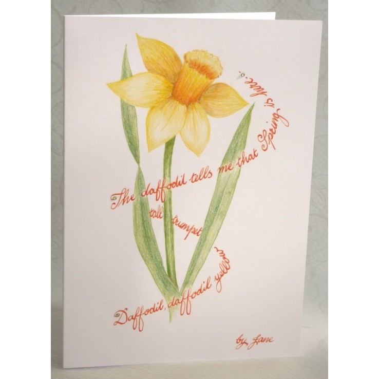Hand-drawn daffodil greeting card with calligraphy wording