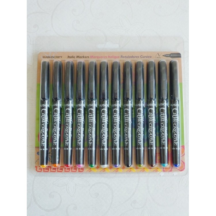 Kursive Markierungsstifte, 12 Farben - fein