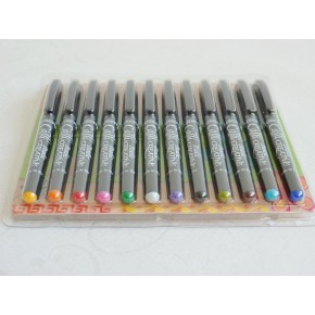 12 Assorted Colour Italic Marker Pens - Fine