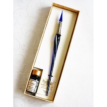 Penna calligrafica in vetro ritorto e pennino in vetro