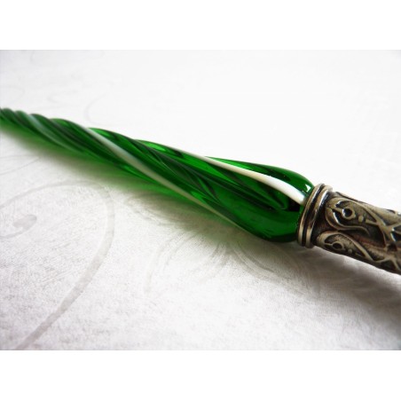 Penna calligrafica in vetro ritorto e pennino in vetro