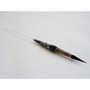 Zilveren blad glas pen met glas penpunt