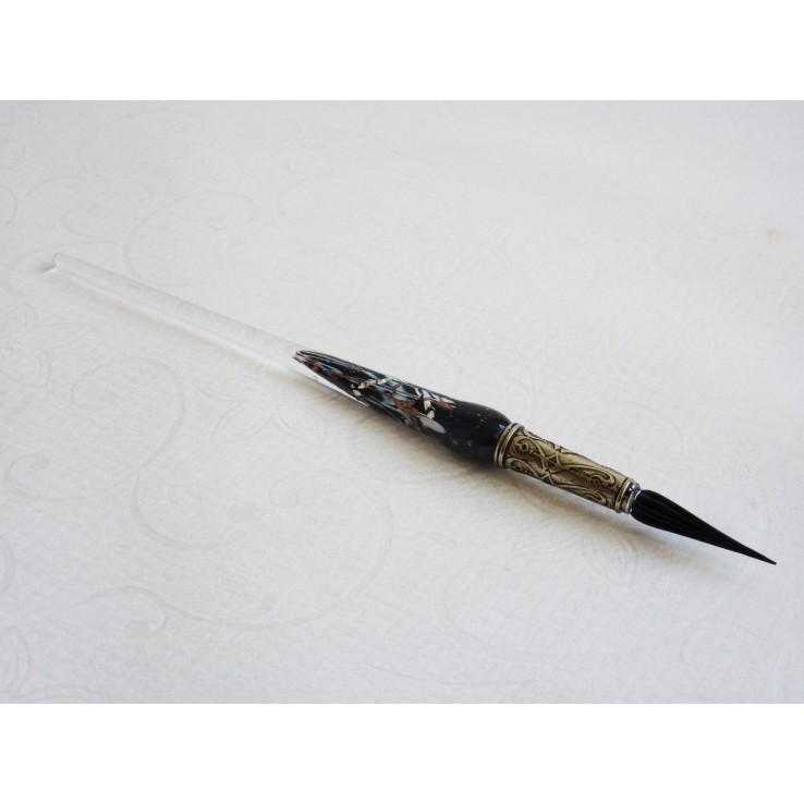Zilveren blad glas pen met glas penpunt Zilveren blad glas pen met glas penpunt