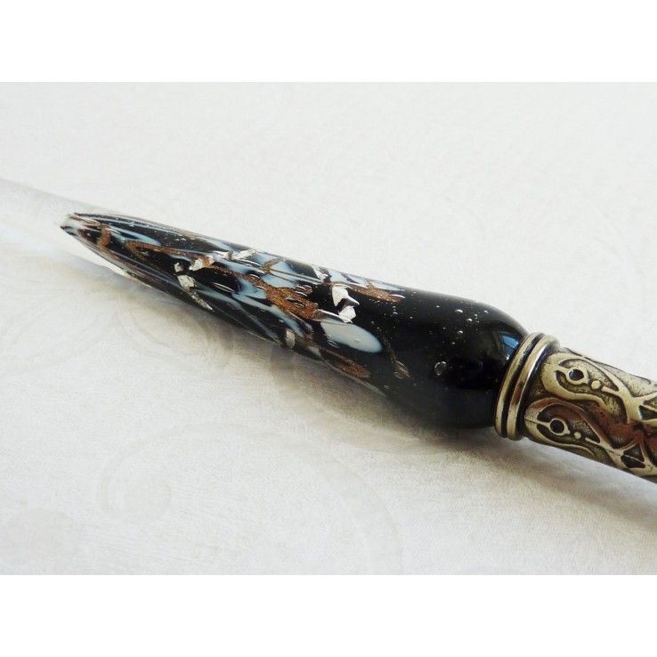 Argent stylo verre de feuilles avec pointe de verre Argent stylo verre de feuilles avec pointe de verre