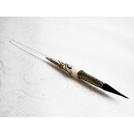 Pluma de plata cristal hoja con punta de vidrio