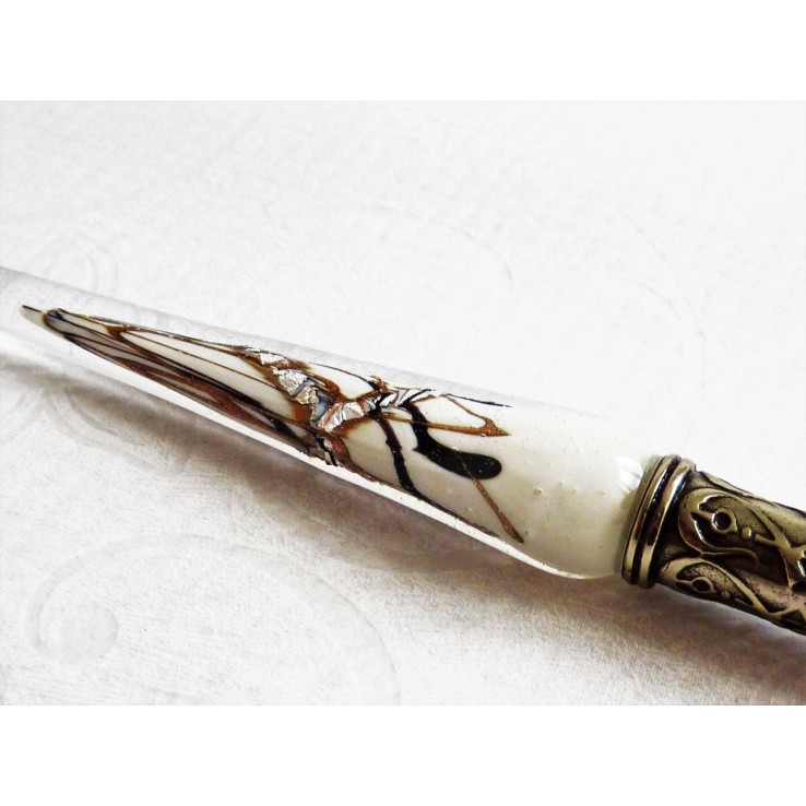 Argent stylo verre de feuilles avec pointe de verre Argent stylo verre de feuilles avec pointe de verre