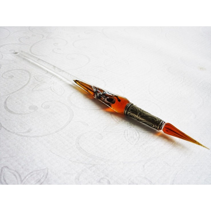 Zilveren blad glas pen met glas penpunt Zilveren blad glas pen met glas penpunt