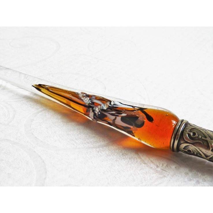Zilveren blad glas pen met glas penpunt Zilveren blad glas pen met glas penpunt