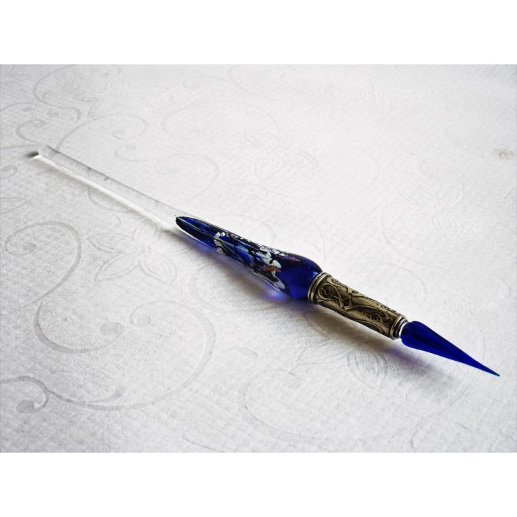Zilveren blad glas pen met glas penpunt Zilveren blad glas pen met glas penpunt