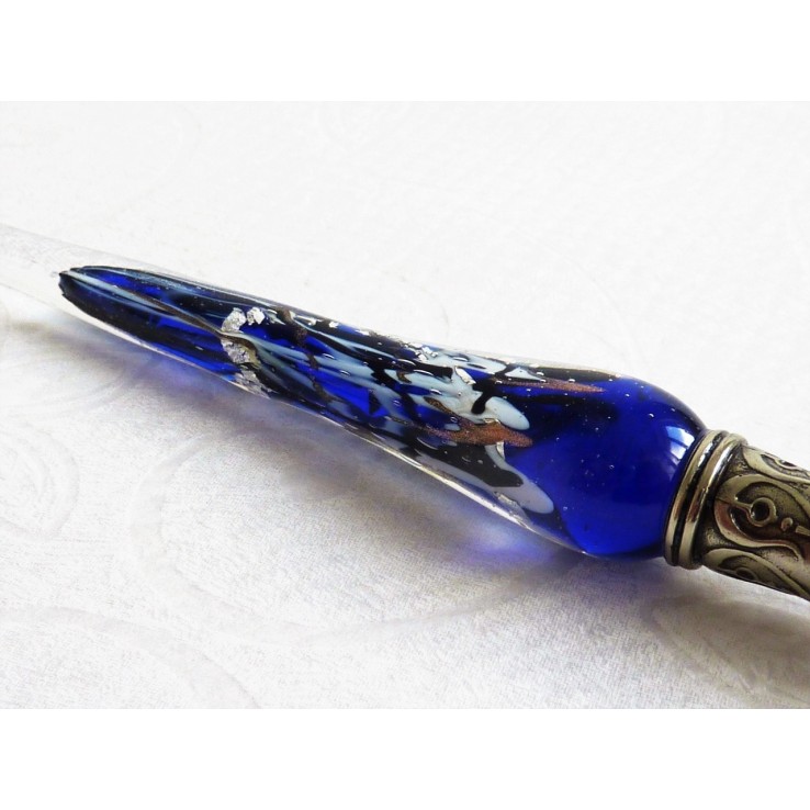 Zilveren blad glas pen met glas penpunt Zilveren blad glas pen met glas penpunt
