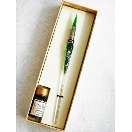 Silver leaf glass pen with glass nib