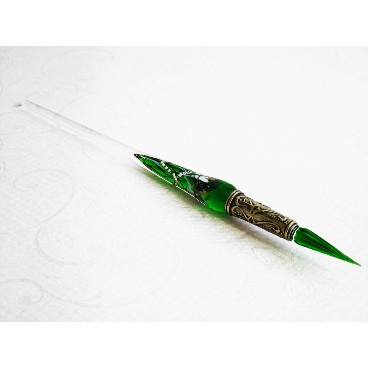 Zilveren blad glas pen met glas penpunt Zilveren blad glas pen met glas penpunt