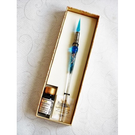 Argent stylo verre de feuilles avec pointe de verre