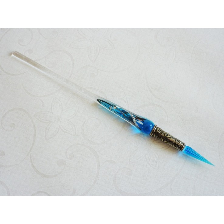Zilveren blad glas pen met glas penpunt Zilveren blad glas pen met glas penpunt
