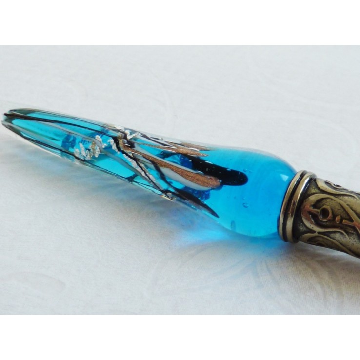 Zilveren blad glas pen met glas penpunt Zilveren blad glas pen met glas penpunt