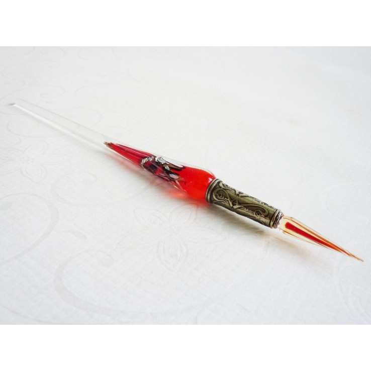 Zilveren blad glas pen met glas penpunt Zilveren blad glas pen met glas penpunt