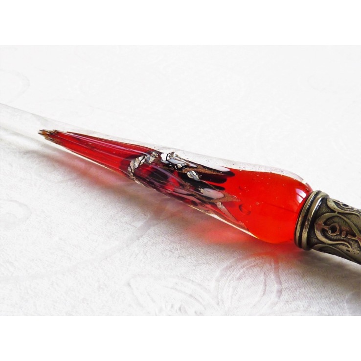 Zilveren blad glas pen met glas penpunt Zilveren blad glas pen met glas penpunt