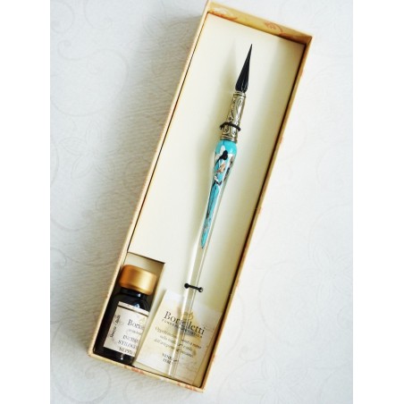 Penna d'argento vetro foglia con pennino in vetro