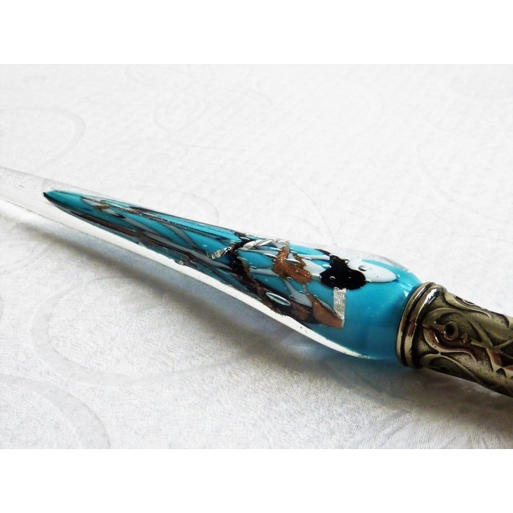 Zilveren blad glas pen met glas penpunt Zilveren blad glas pen met glas penpunt