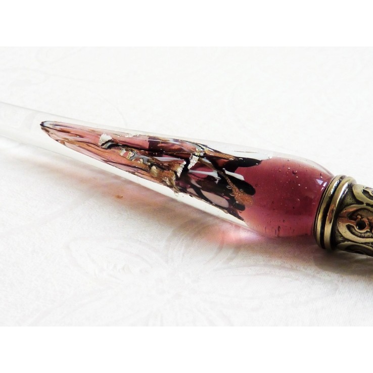 Zilveren blad glas pen met glas penpunt Zilveren blad glas pen met glas penpunt