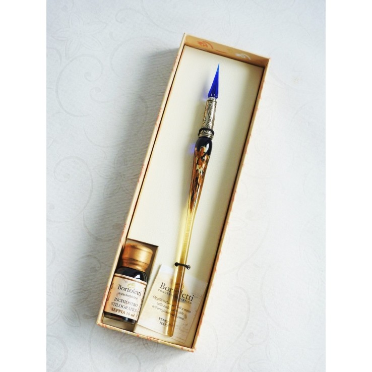 Bladgoud glas pen met glas penpunt Bladgoud glas pen met glas penpunt