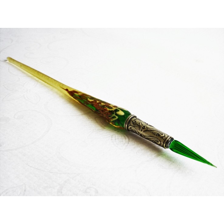 Bladgoud glas pen met glas penpunt Bladgoud glas pen met glas penpunt