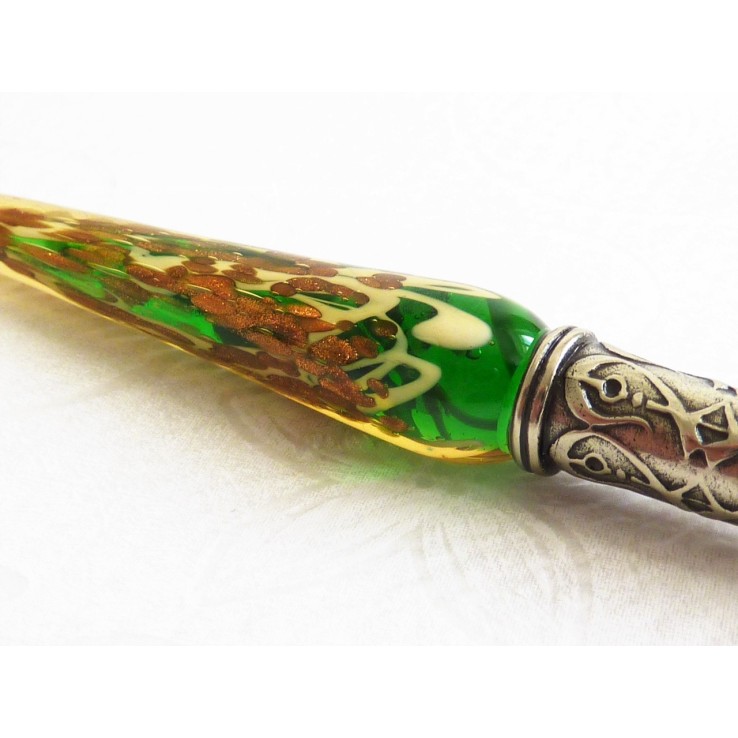 Bladgoud glas pen met glas penpunt Bladgoud glas pen met glas penpunt
