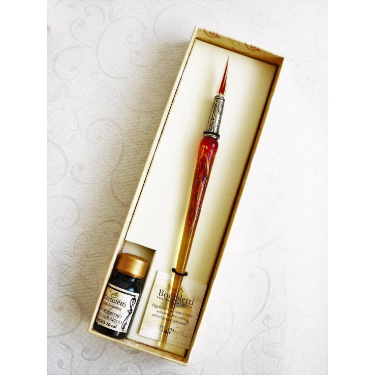 Bladgoud glas pen met glas penpunt Bladgoud glas pen met glas penpunt
