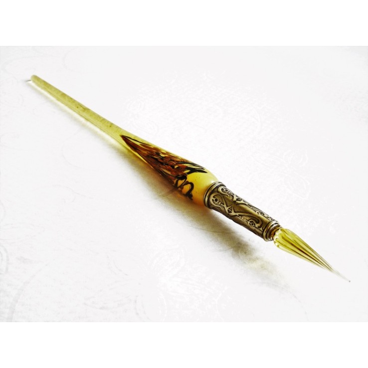 Bladgoud glas pen met glas penpunt Bladgoud glas pen met glas penpunt