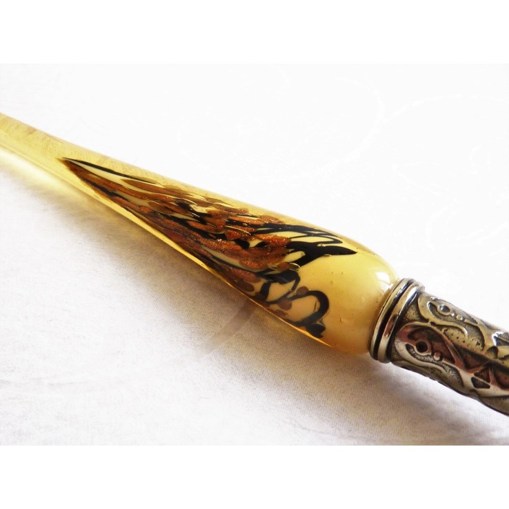 Bladgoud glas pen met glas penpunt Bladgoud glas pen met glas penpunt