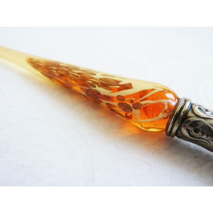 Bladgoud glas pen met glas penpunt Bladgoud glas pen met glas penpunt