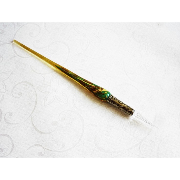 Bladgoud glas pen met glas penpunt Bladgoud glas pen met glas penpunt