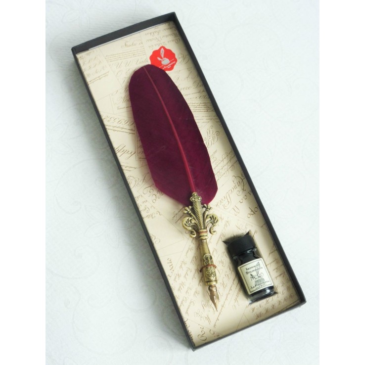 Fleur De Lys fjäder quill och bläck uppsättning - vinröd Fleur De Lys fjäder quill och bläck uppsättning - vinröd