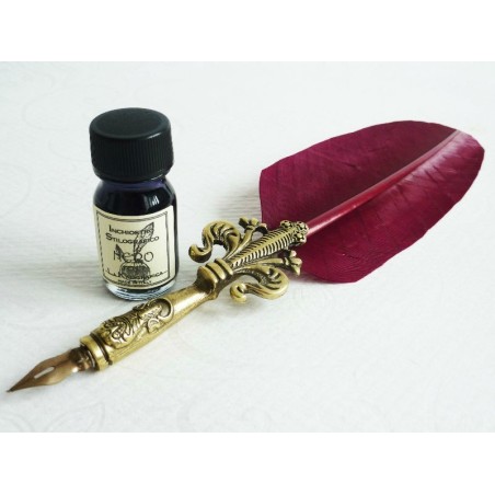 Fleur De Lys feather quill and ink set - Burgundy