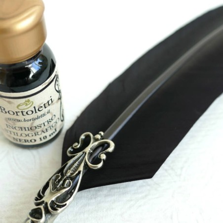 Gansfederstift, zwei Spitzen und Tinte