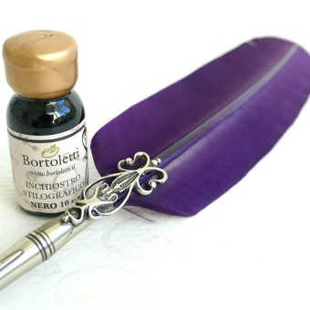 Bortoletti Klassisk lila fjäder dip penna set80 med 2 nib och bläck