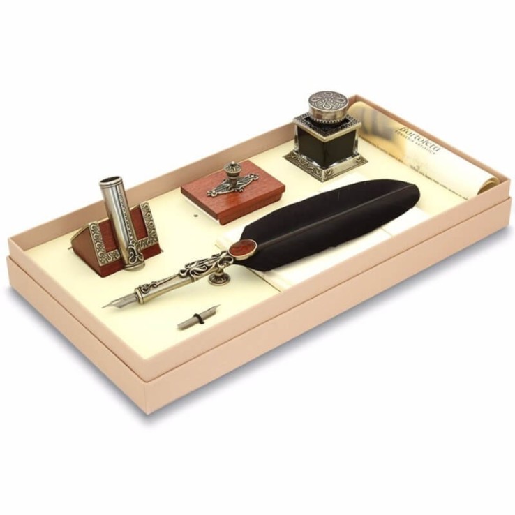 Feather Quill Dip Pen, Inkwell & Pen Holder Feather Quill Dip Pen, Inkwell & Pen Holder