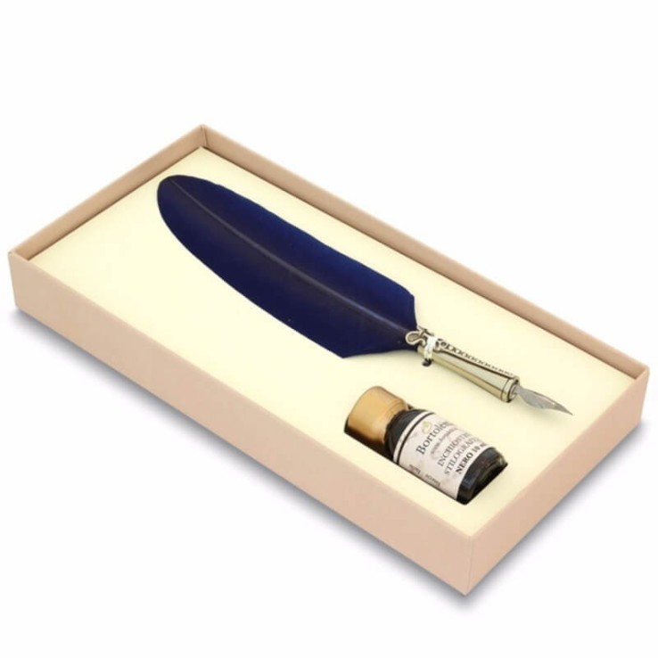 Bortoletti Classico Blue Feather Quill Pen en Ink Set83