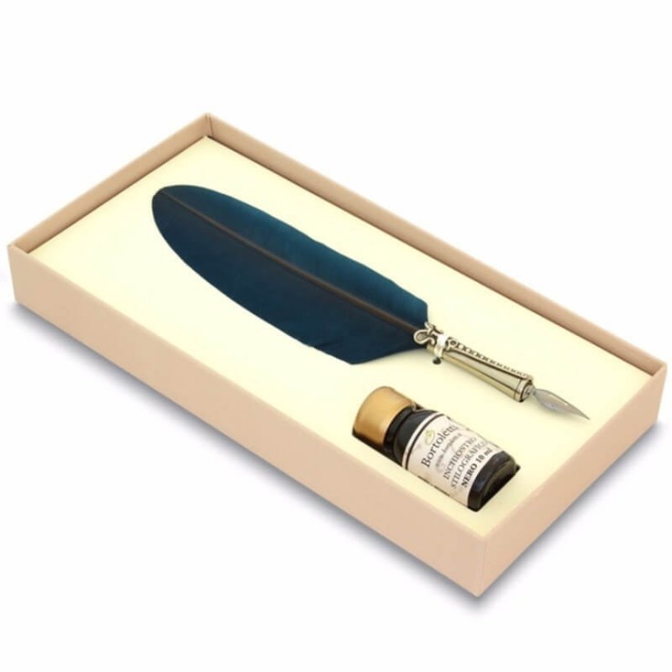 Bortoletti Classico Turquoise Feather Quill Pen en Ink Set83
