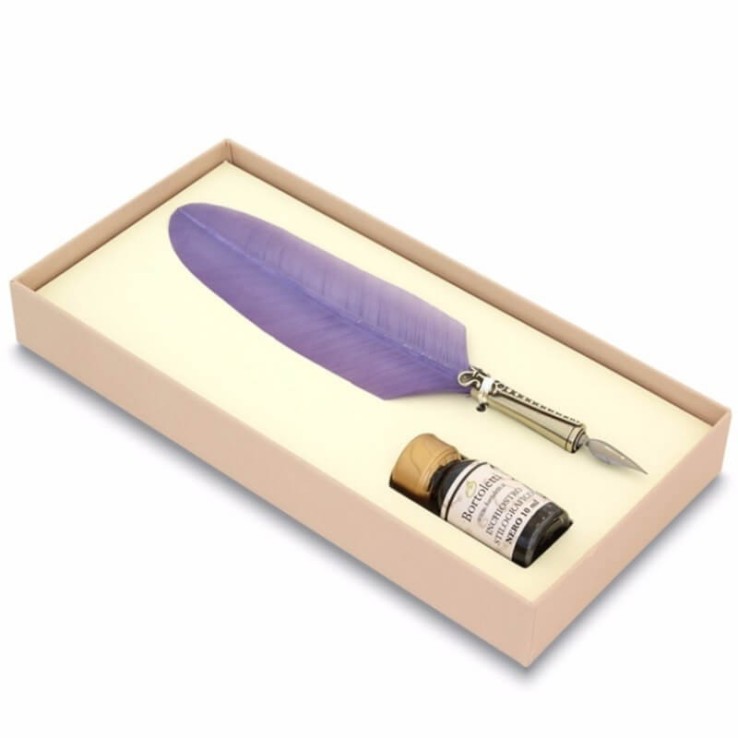 Bortoletti Classico Lila Feather Quill Pen en Ink Set83