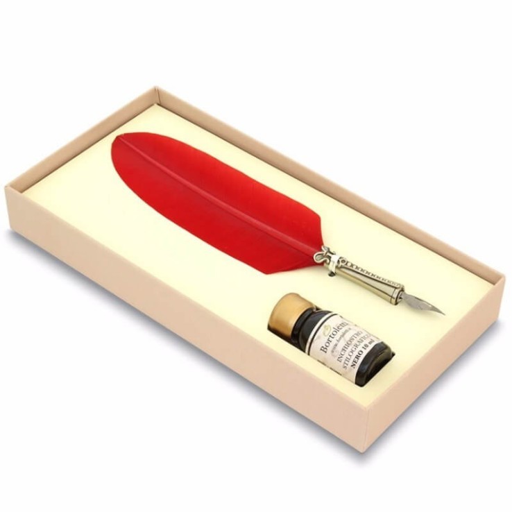 Bortoletti Classico Red Feather Quill Pen ja Ink Set83